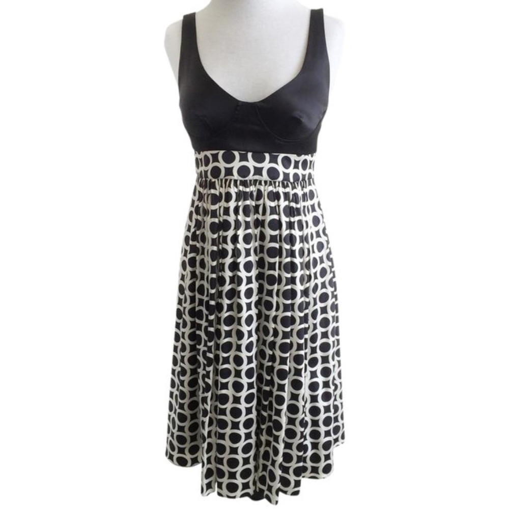 arden b • geometric circle retro satin swing cocktail black white party dress